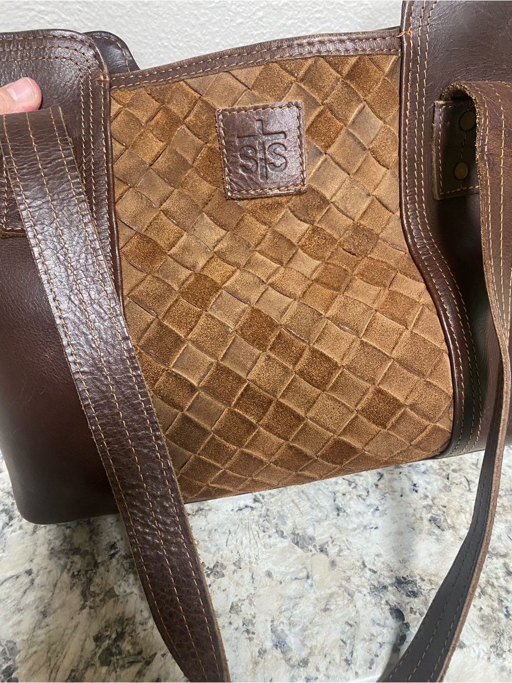 STS Ranchwear Brown Woven Suede & Leather Shoulder Tote - Picture 2 of 8
